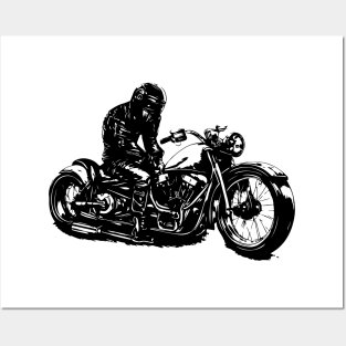 stencil art old motorcycle retro black and white Posters and Art